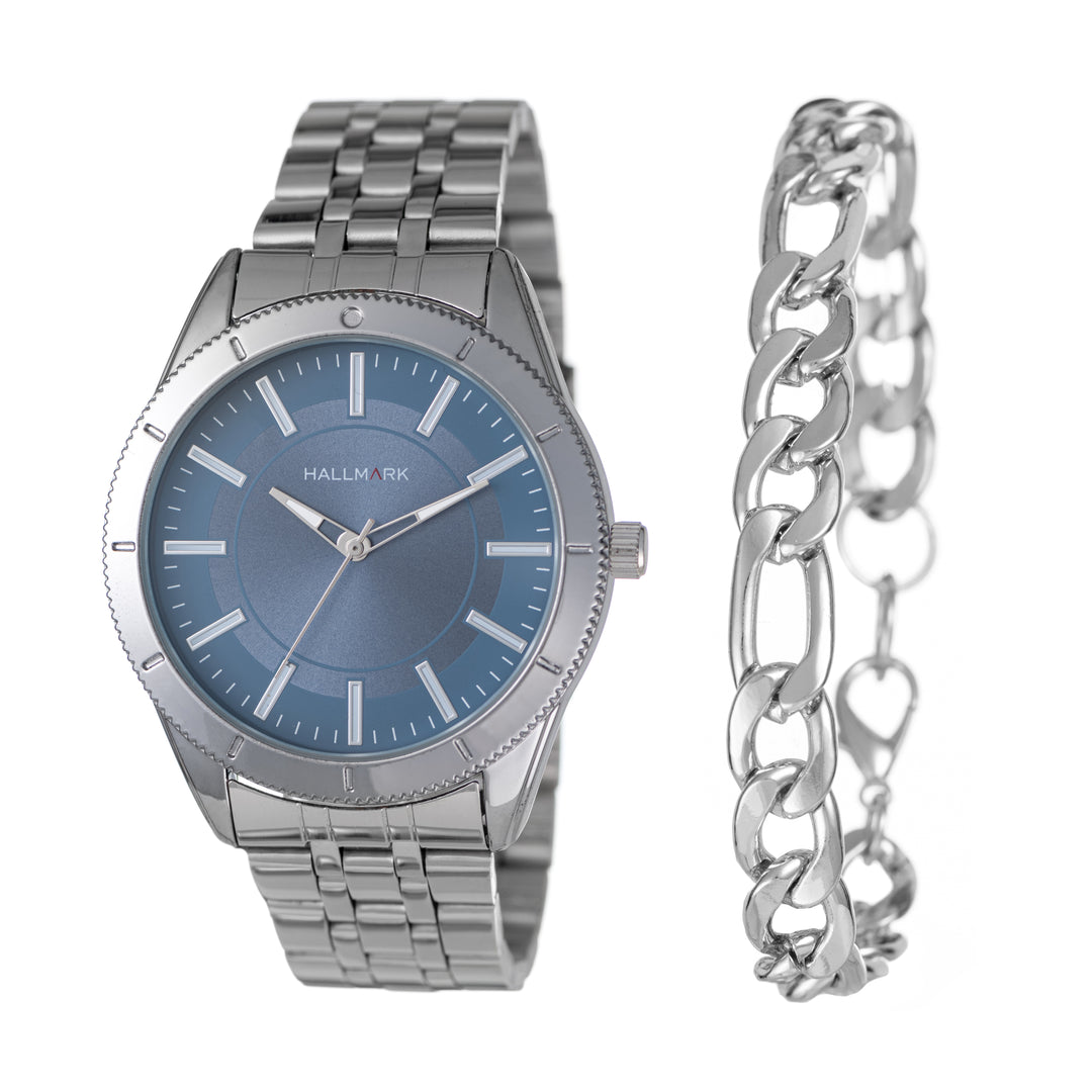 Gents Silver Watch & Hand Chain Set