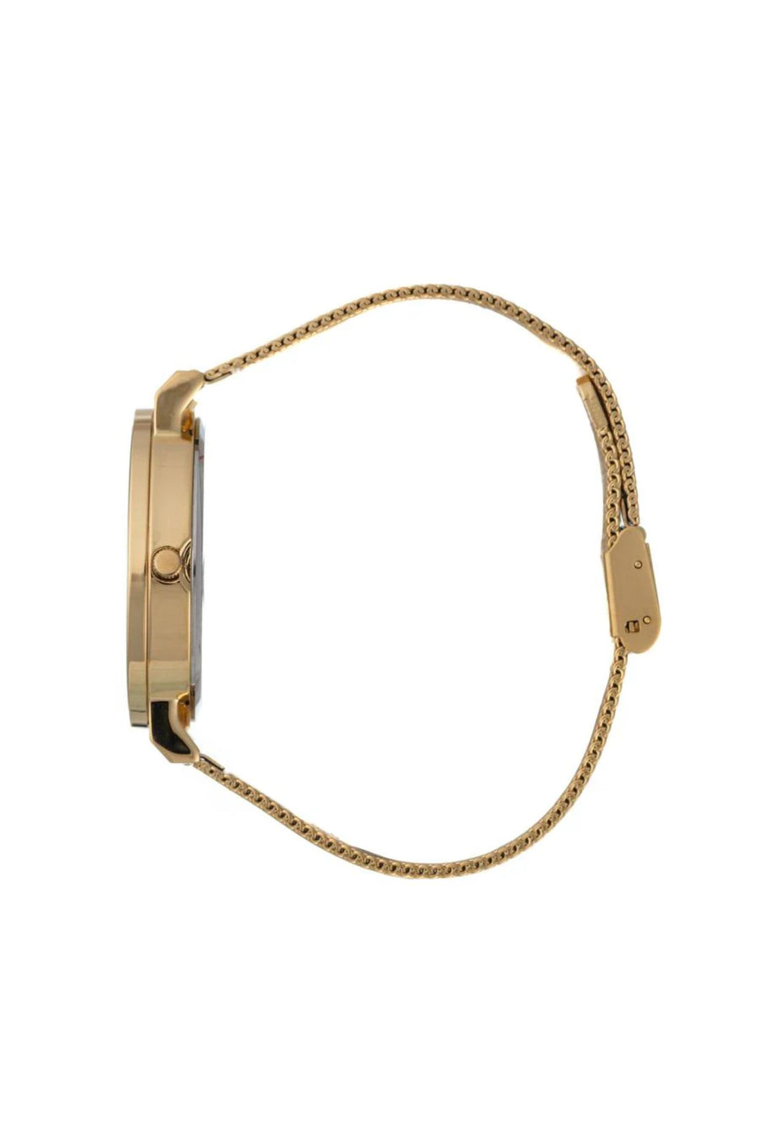 Gold Case With White Dial & Round Mesh Bracelet - Gold