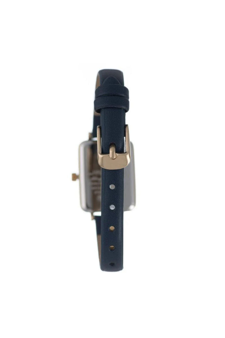 Rectangle Navy Dial With Navy Leather Strap - Gold