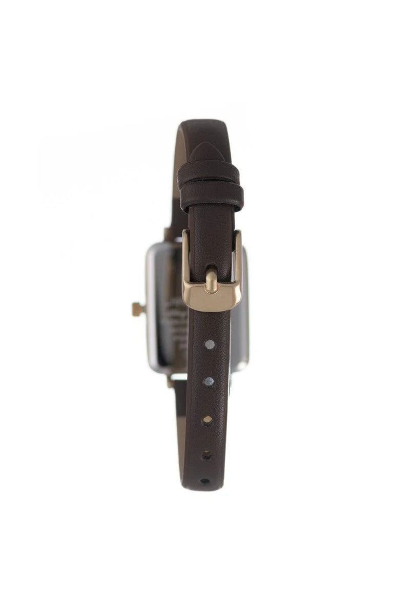 Rectangle Champagne Dial With Brown Leather Strap - Gold