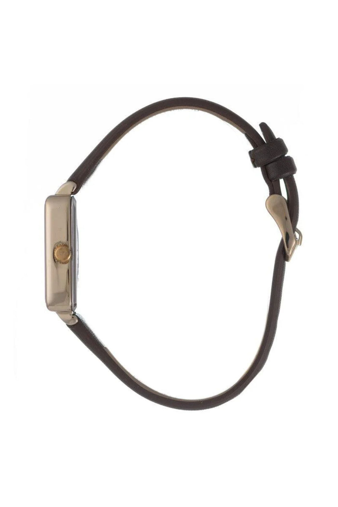 Rectangle Champagne Dial With Brown Leather Strap - Gold