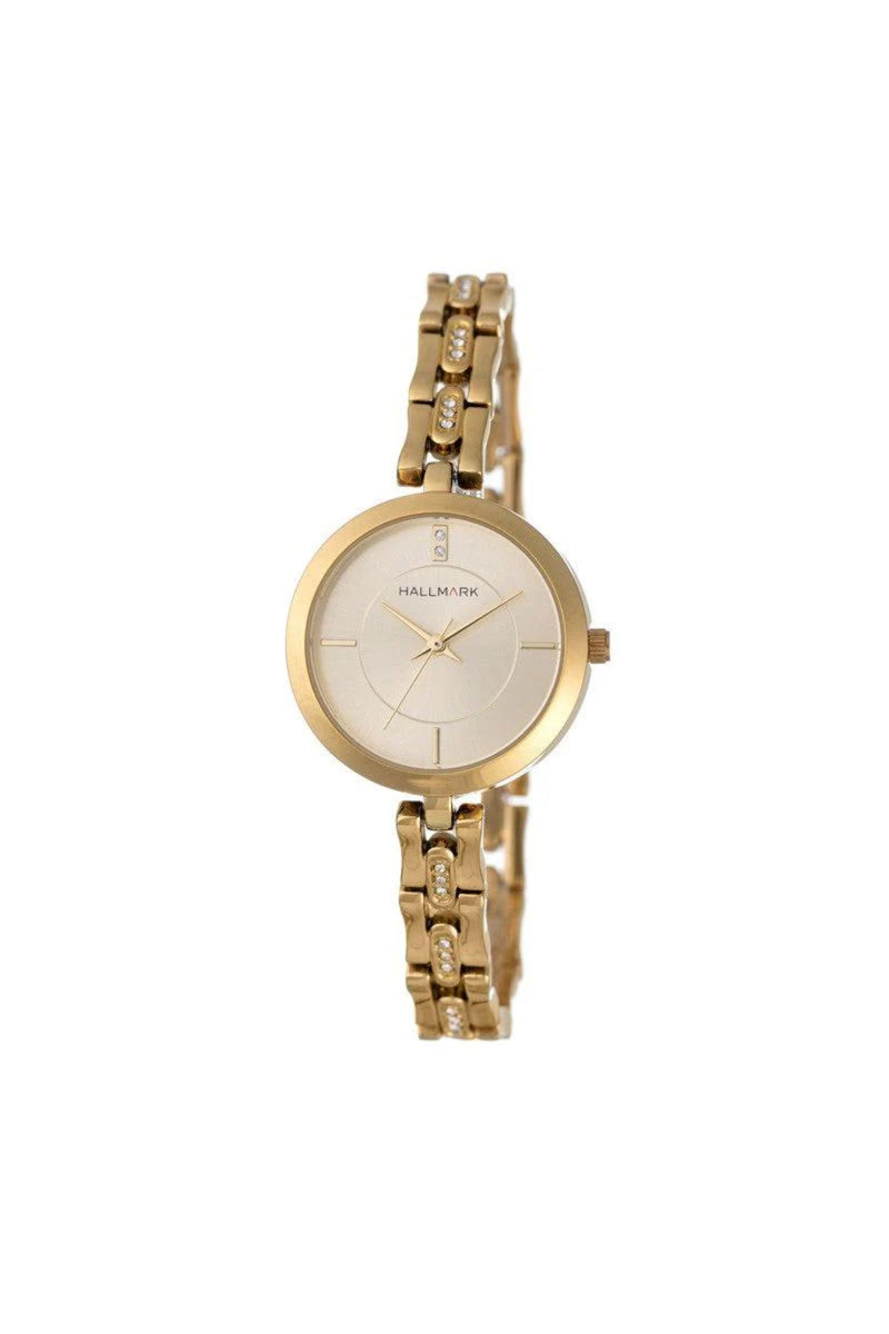 Round Champagne Dial Bracelet Watch - Gold