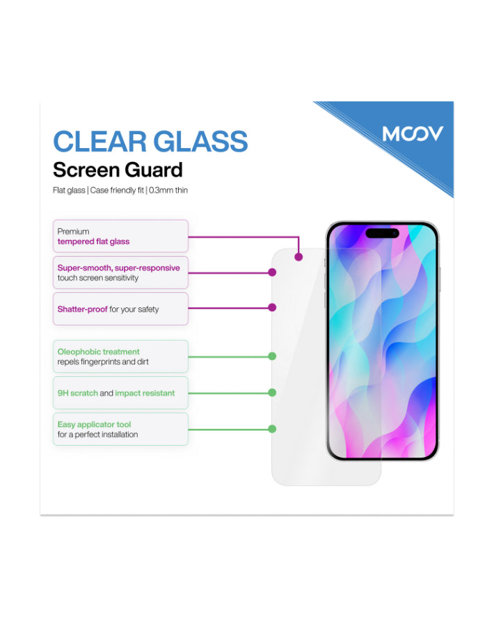 Moov Clear Glass Screen Guard for iPhone 16|15