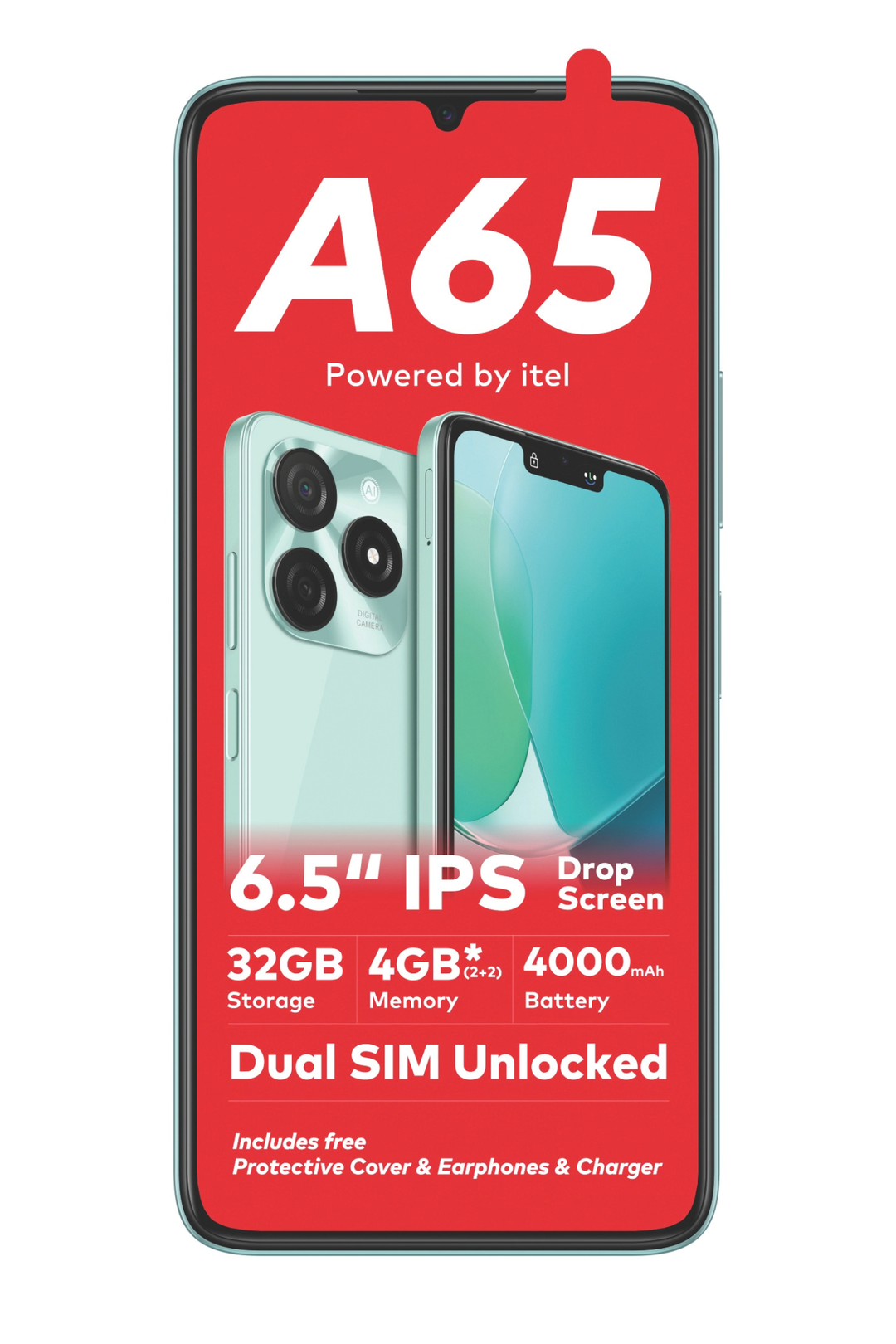 A65 2+32GB 4G Dual Sim Cellphone - Green