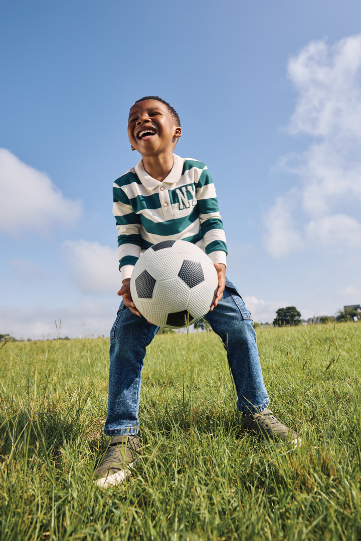 Pre-Boys Long Sleeve Striped Rugby Pullover - Green