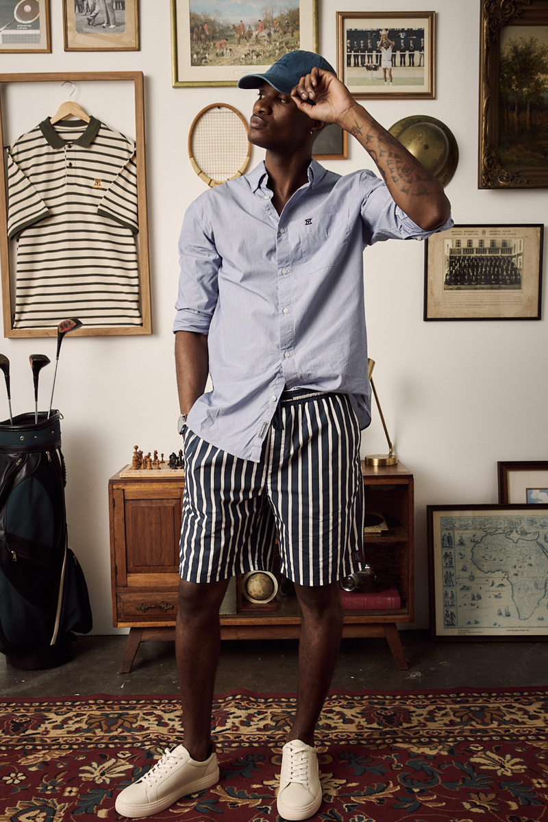Cotton Nylon Swim Short - Navy/White