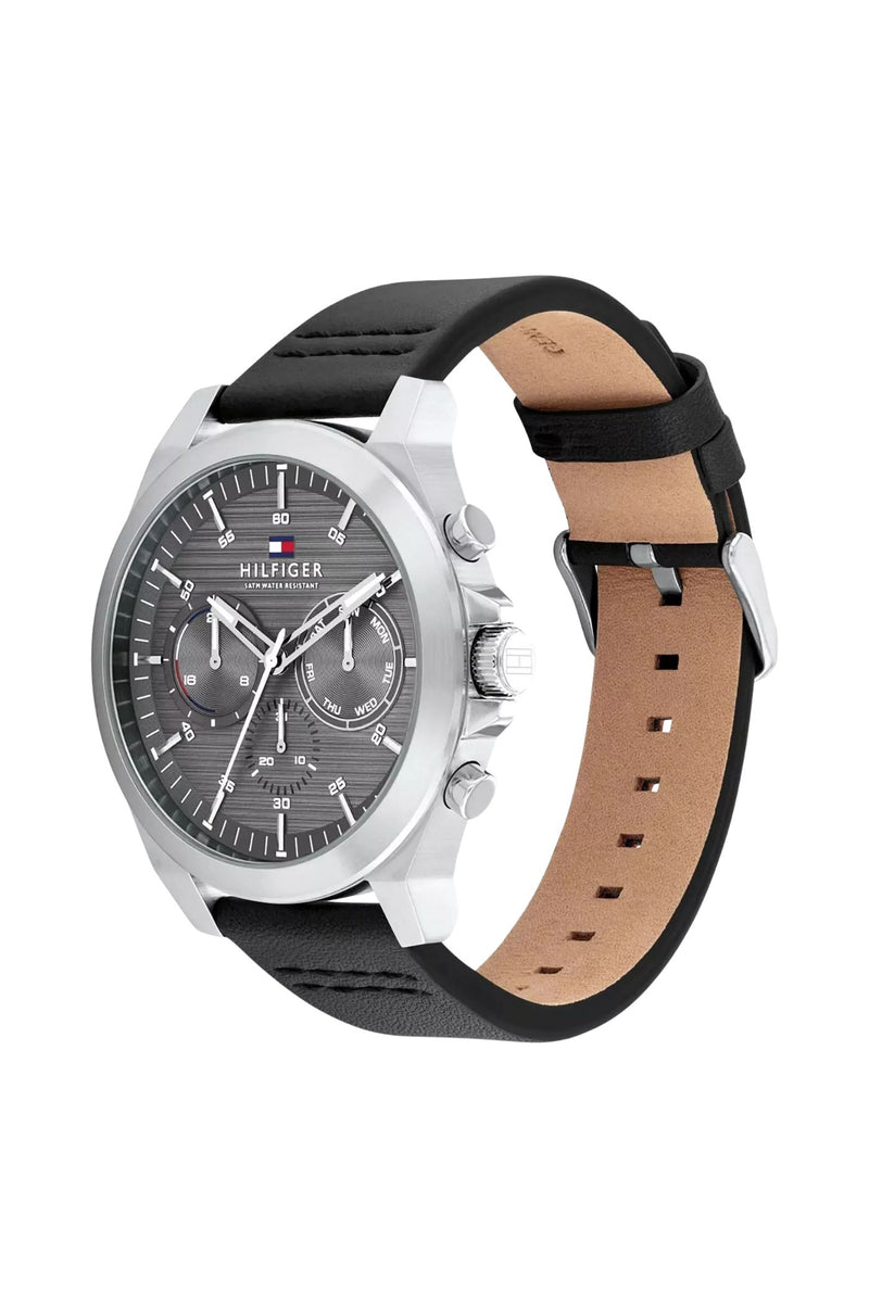 Lance Mens Leather Quartz Watch - Grey