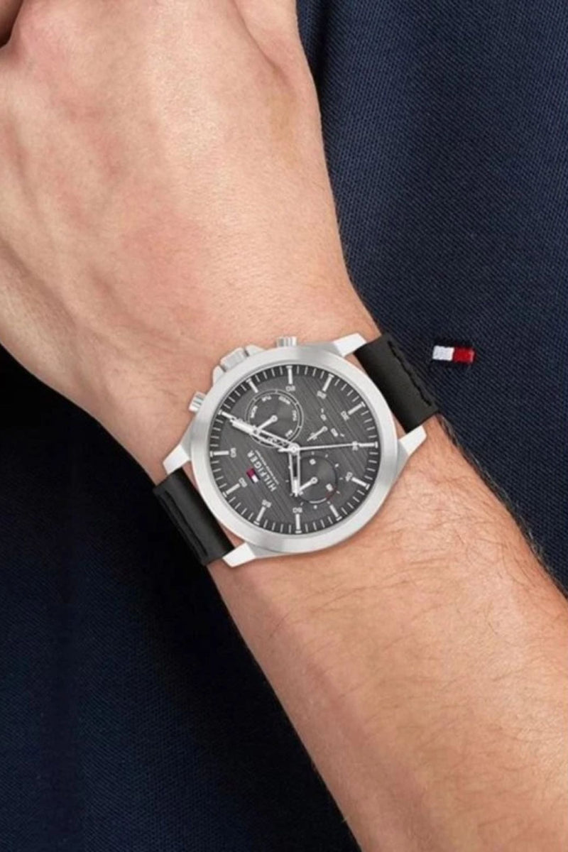 Lance Mens Leather Quartz Watch - Grey