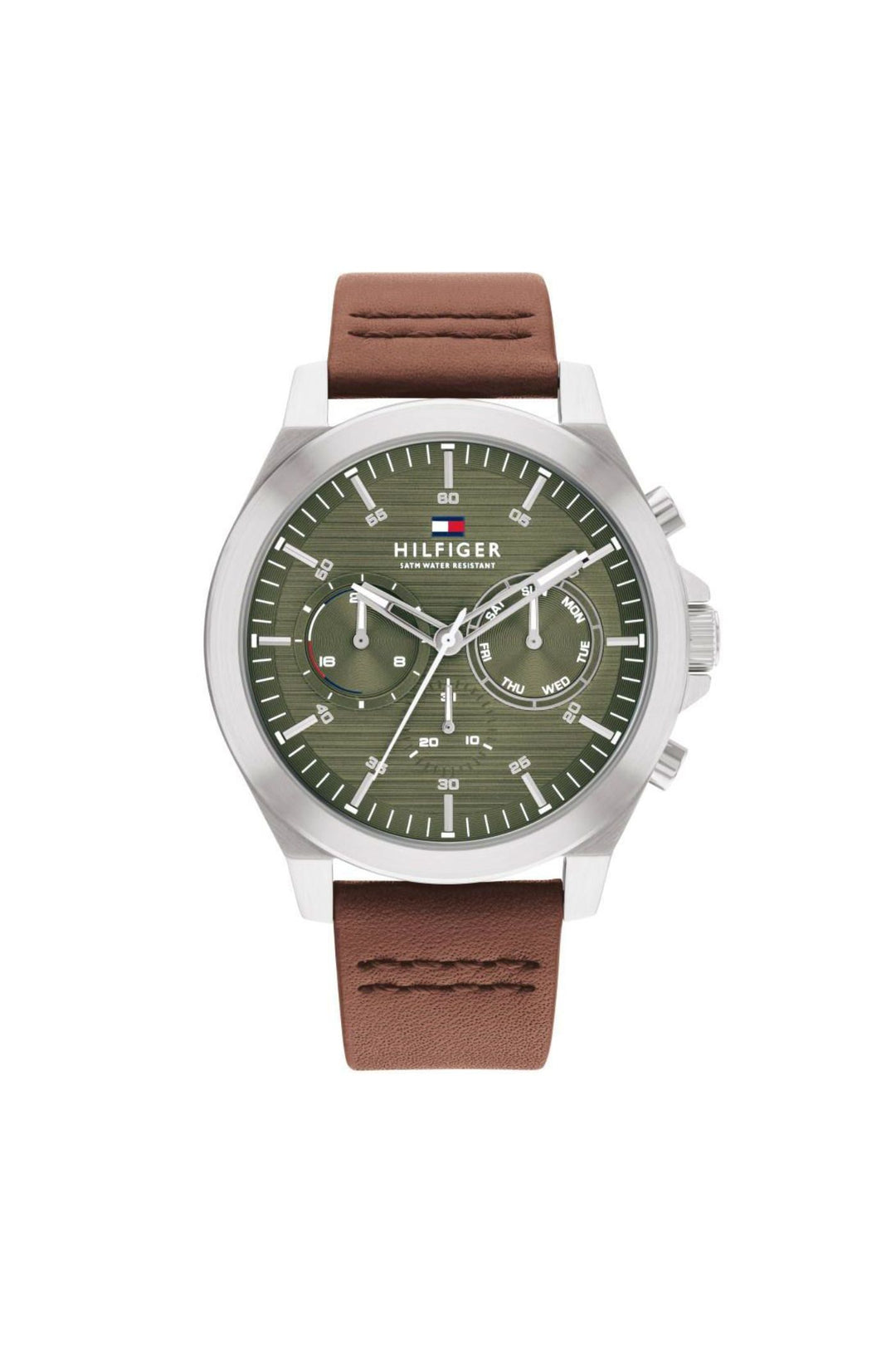 Lance Green Dial Brown Leather Strap Watch - Brown