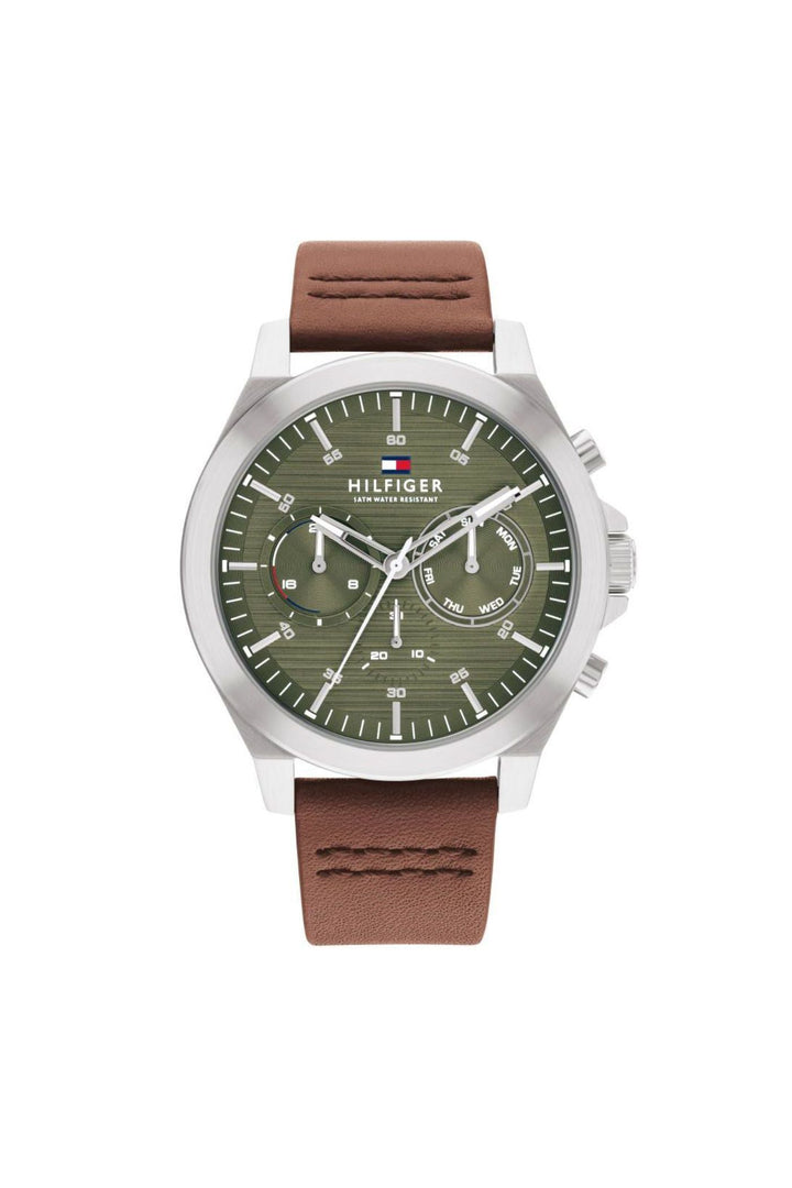Lance Green Dial Brown Leather Strap Watch - Brown