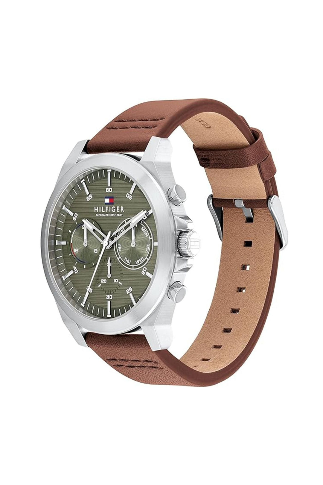 Lance Green Dial Brown Leather Strap Watch - Brown