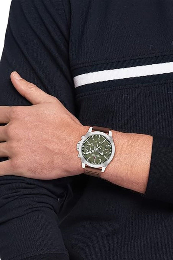 Lance Green Dial Brown Leather Strap Watch - Brown