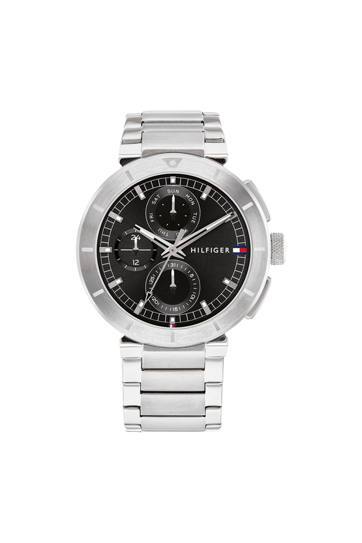Lorenzo Black Dial Stainless Steel Watch - Silver