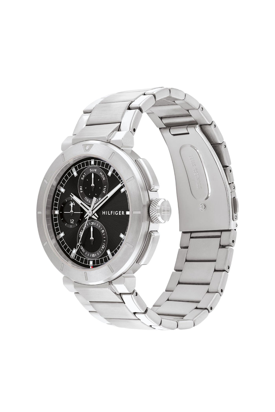 Lorenzo Black Dial Stainless Steel Watch - Silver