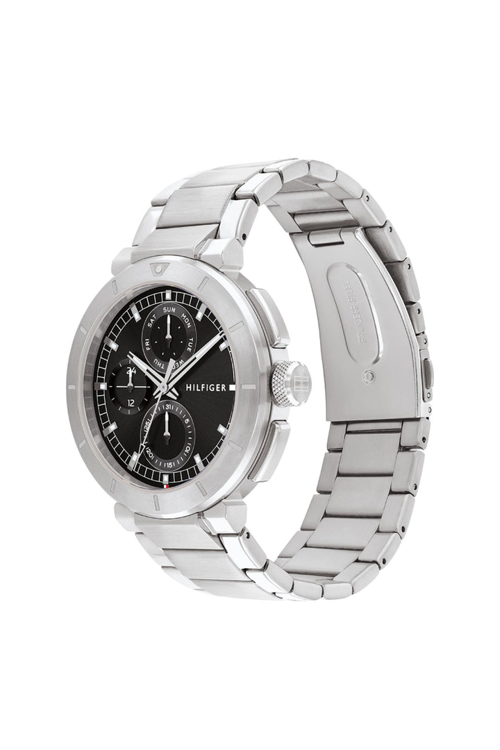 Lorenzo Black Dial Stainless Steel Watch - Silver