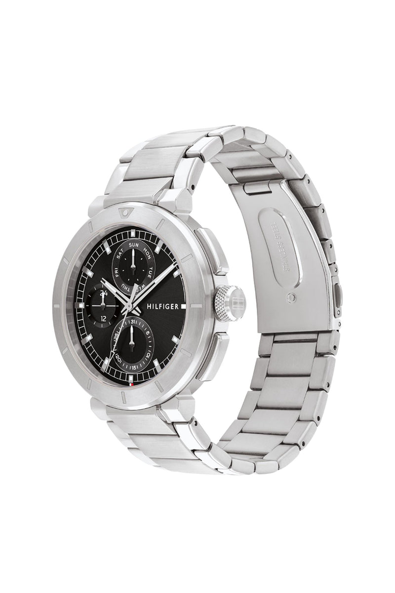 Lorenzo Black Dial Stainless Steel Watch - Silver