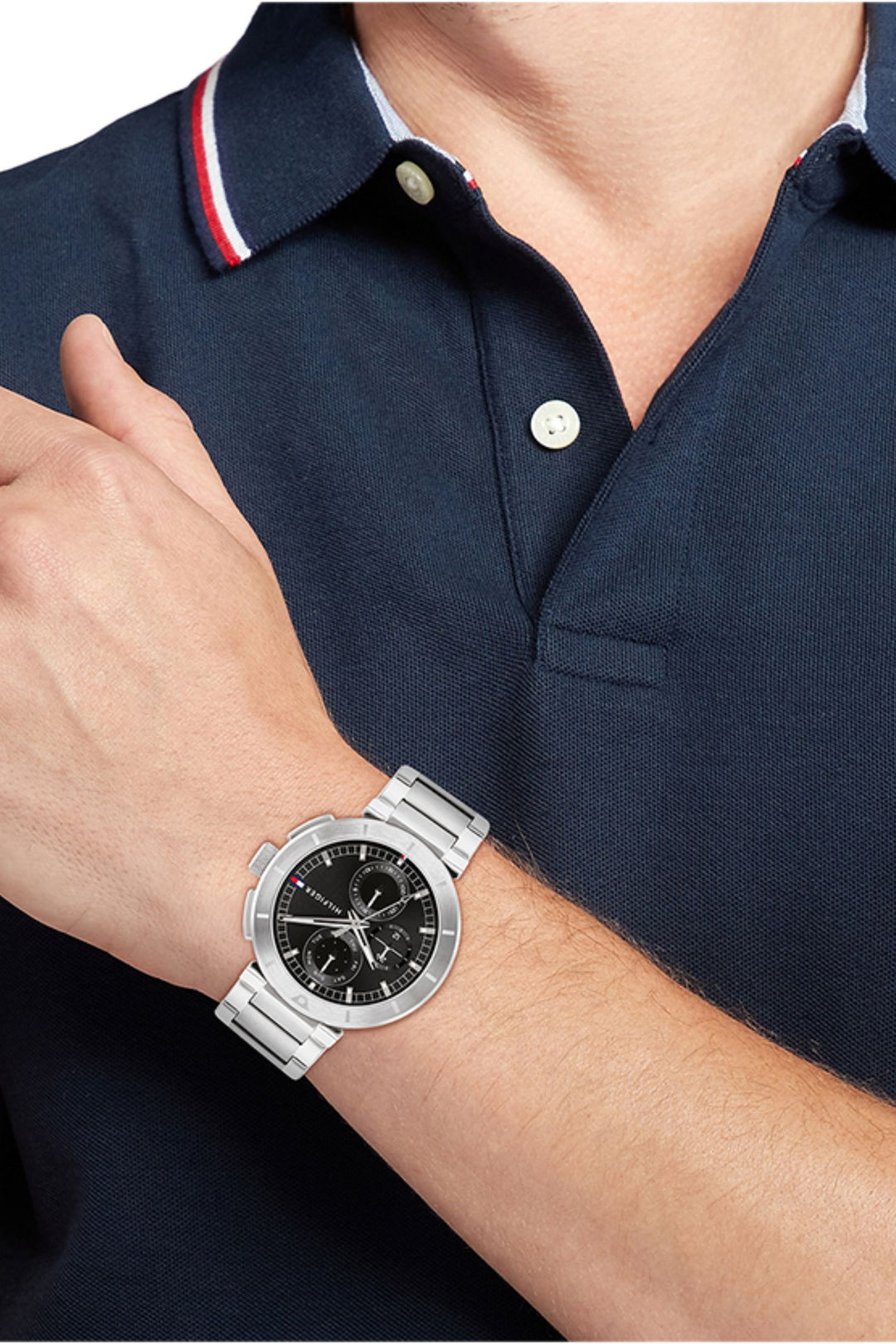 Lorenzo Black Dial Stainless Steel Watch - Silver