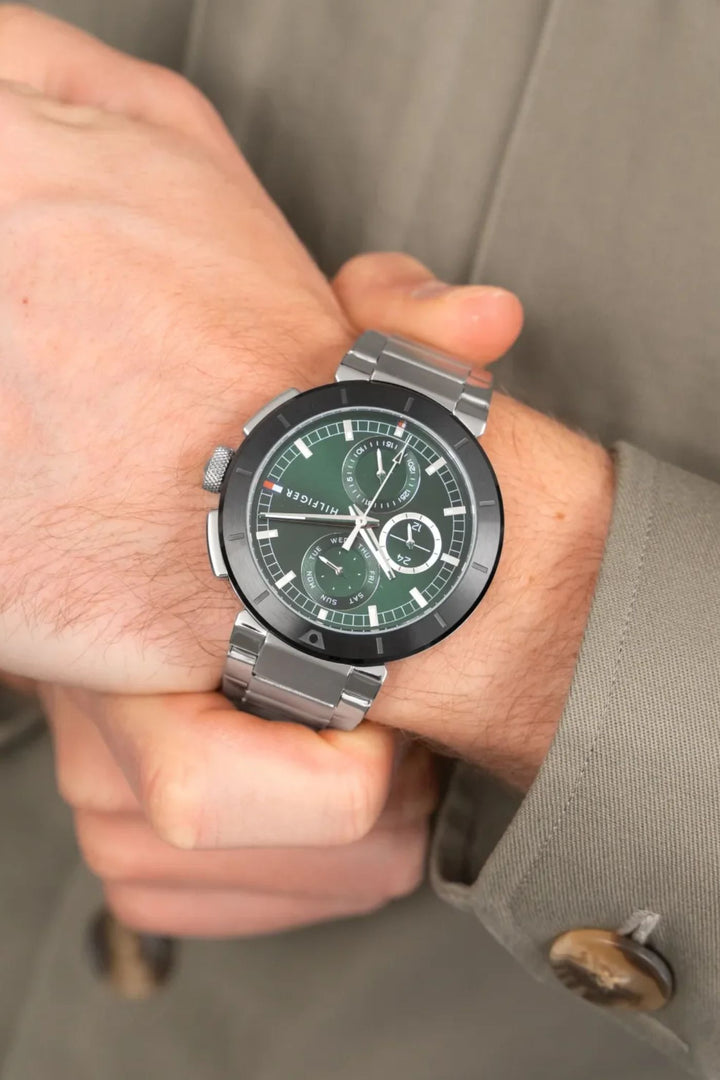 Lorenzo Green Dial Stainless Steel Watch - Silver