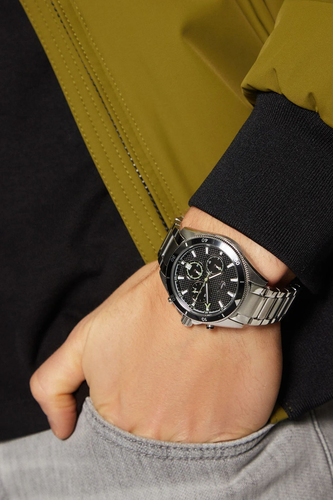 Mainsail 43mm Chrono Stainless Steel Case Black Dial Watch - Silver