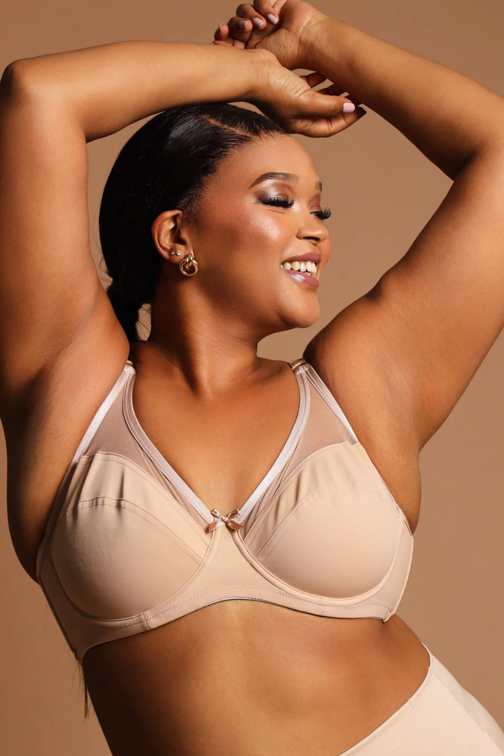 Minimiser Bra With Mesh Trim - Beige
