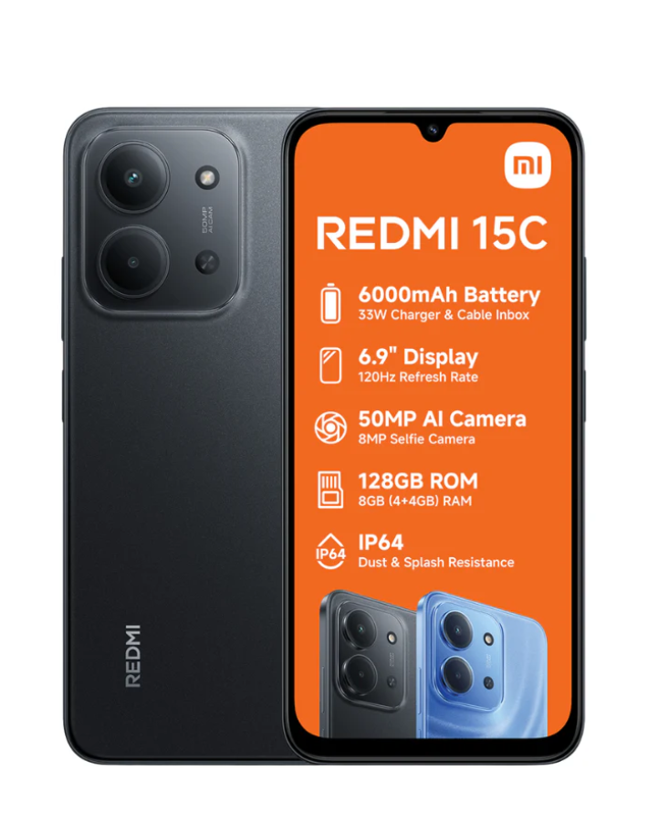 Redmi 15c 128GB 4G Dual Sim Cellphone - Black