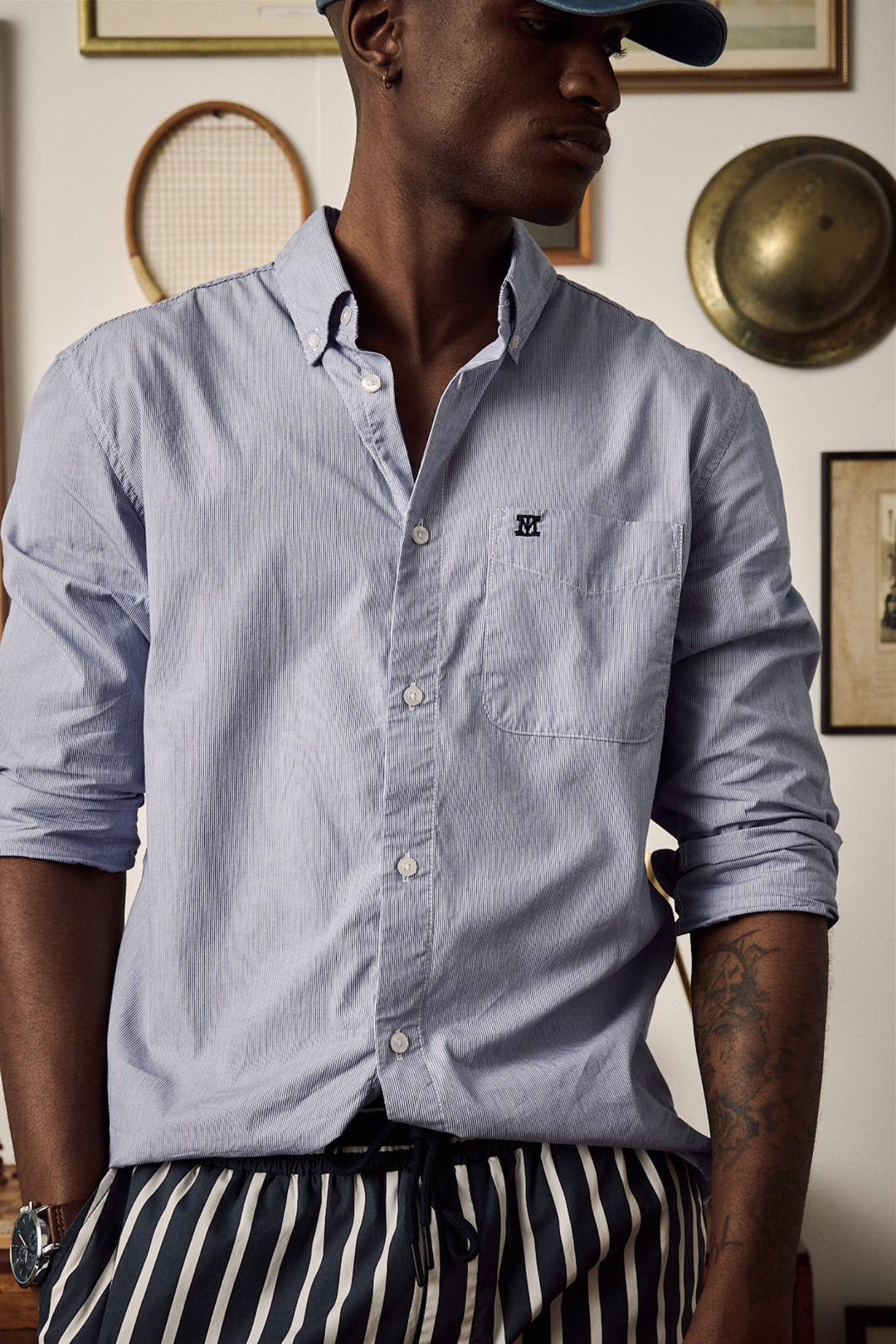 Fine Weave Washed Cotton Stripe Shirt - Blue
