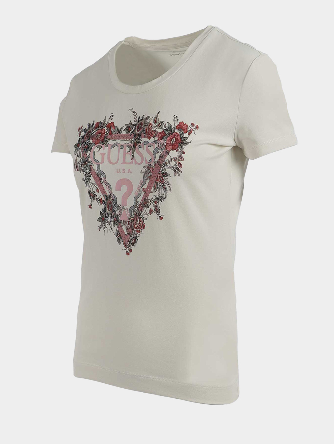 Short Sleeve Triangle Flowers Tee - Cream