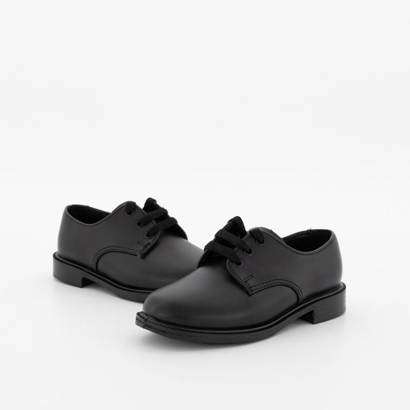 Pre-Boys (E B) Plain Lace-Up Injection Leather School Shoe - Black
