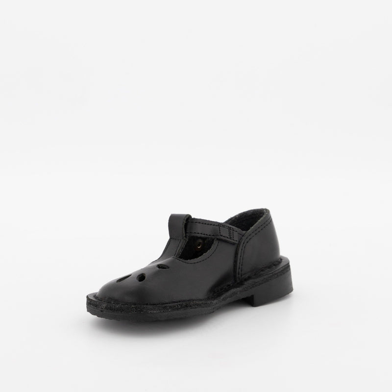 Pre-Girls T-Bar Leather School Shoe - Black