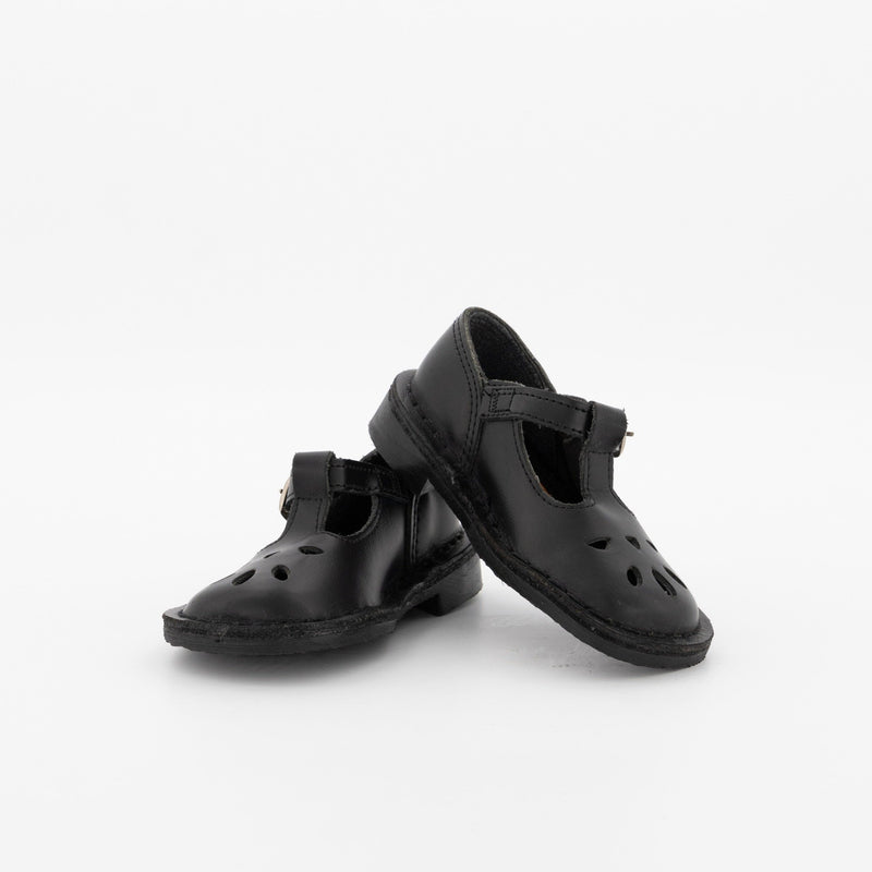 Pre-Girls T-Bar Leather School Shoe - Black