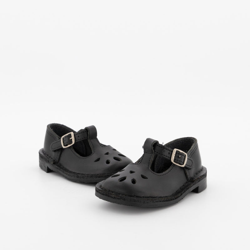 Pre-Girls T-Bar Leather School Shoe - Black