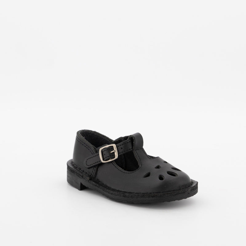 Pre-Girls T-Bar Leather School Shoe - Black