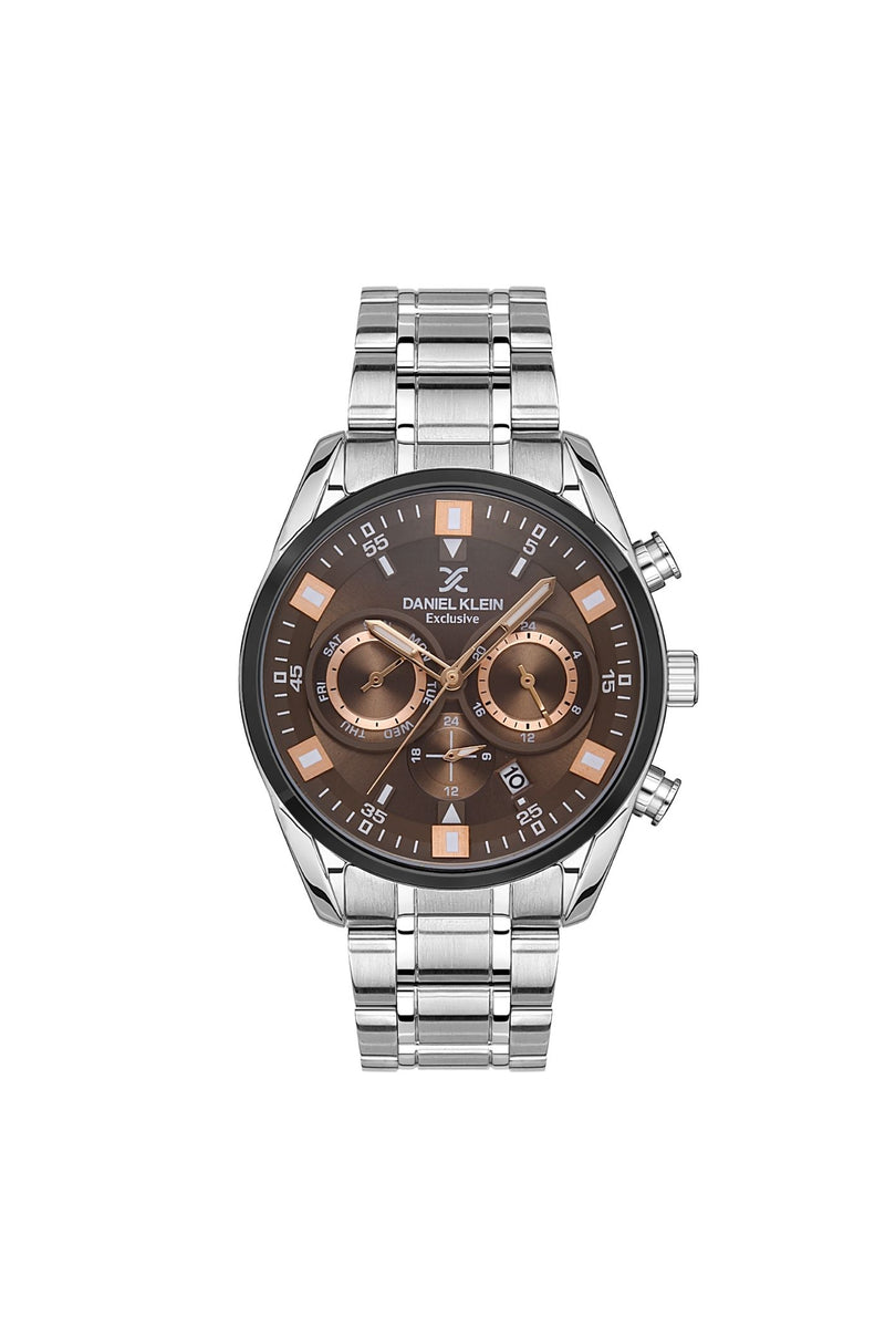 Gents Brown Dial Stainless Steel Watch - Silver