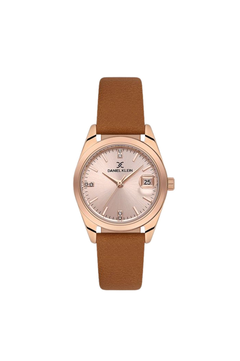 Rose Gold Case Watch With Brown Leather Strap