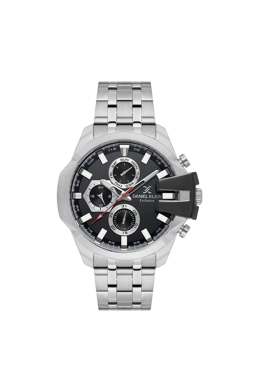 Gents Stainless Steel Bracelet Black Dial Watch - Silver