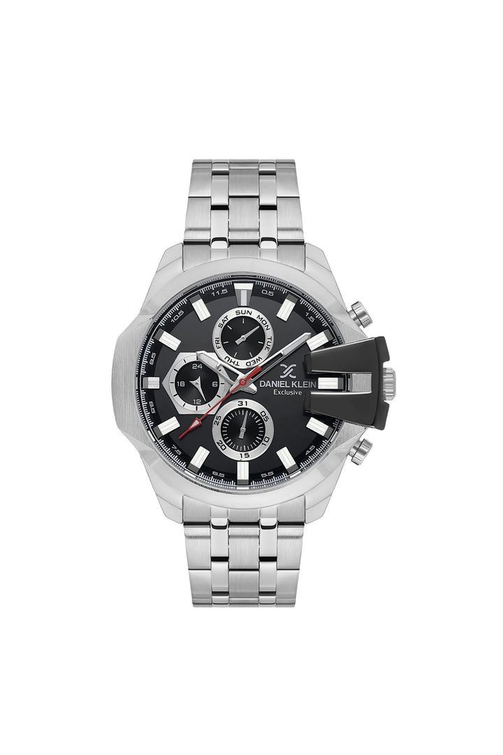Gents Stainless Steel Bracelet Black Dial Watch - Silver