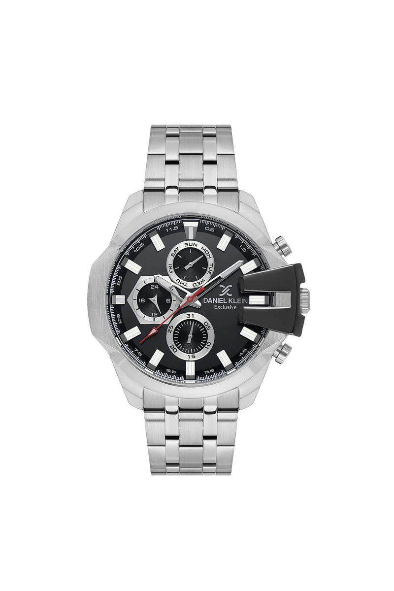 Gents Stainless Steel Bracelet Black Dial Watch - Silver