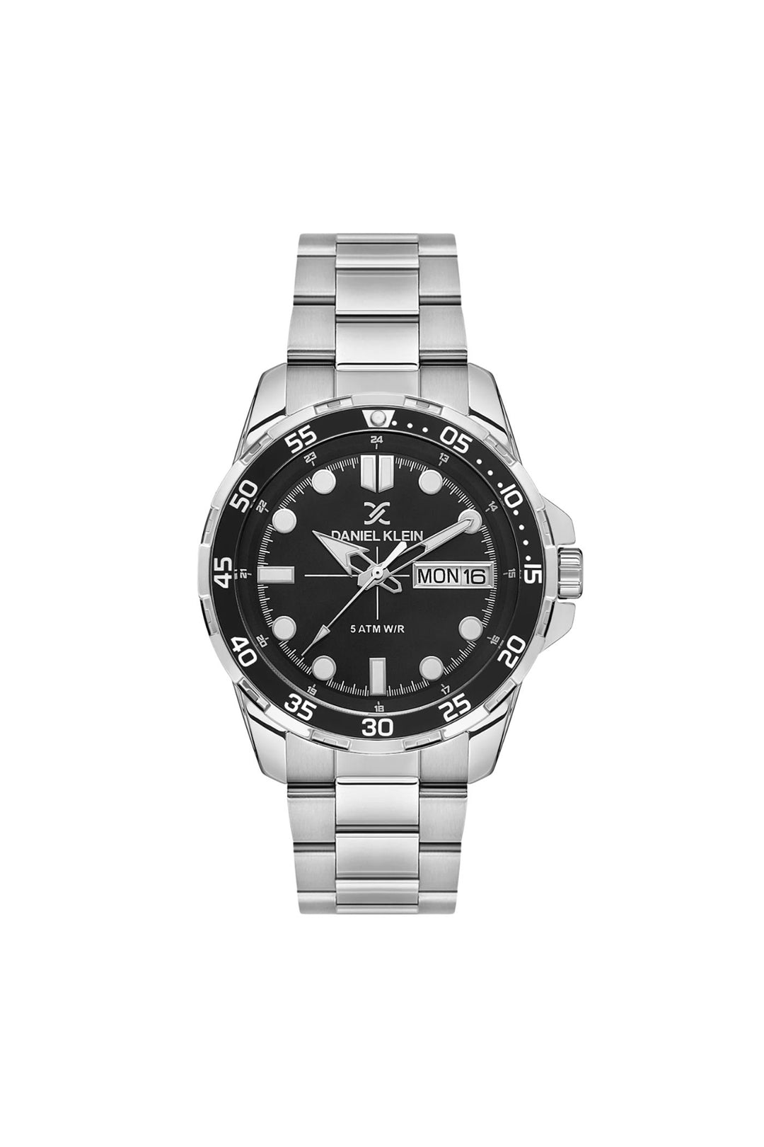 Silver Case & Black Top Ring Stainless Steel Bracelet Watch - Silver
