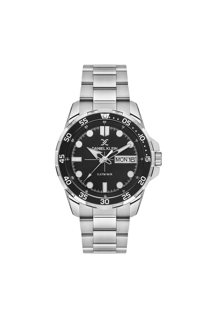 Silver Case & Black Top Ring Stainless Steel Bracelet Watch - Silver