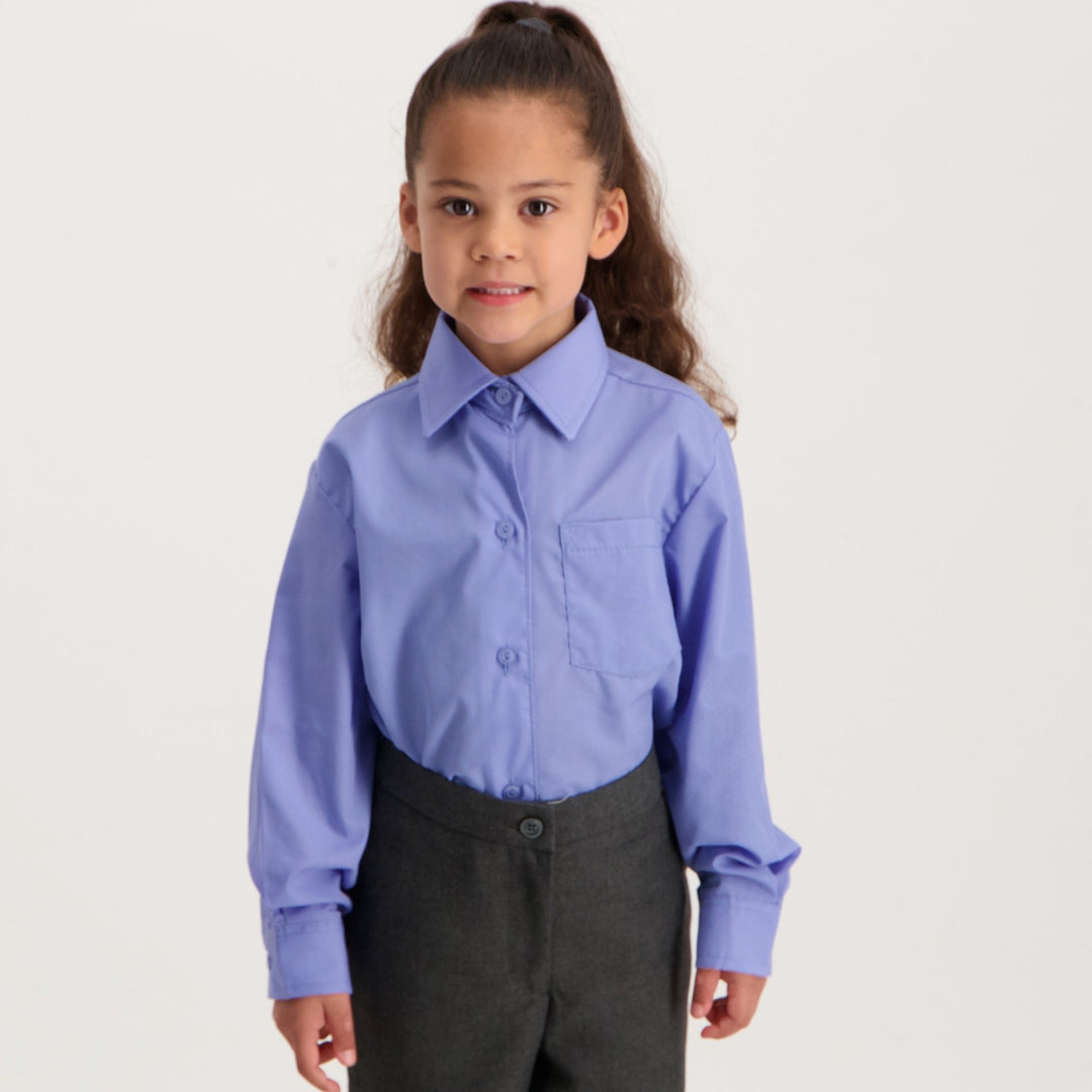 Girls Long Sleeve School Blouse - Blue