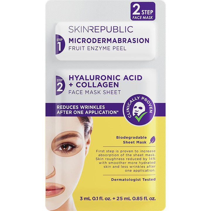 Skin Republic 2 Step Hyaluronic Acid + Collagen Face Mask