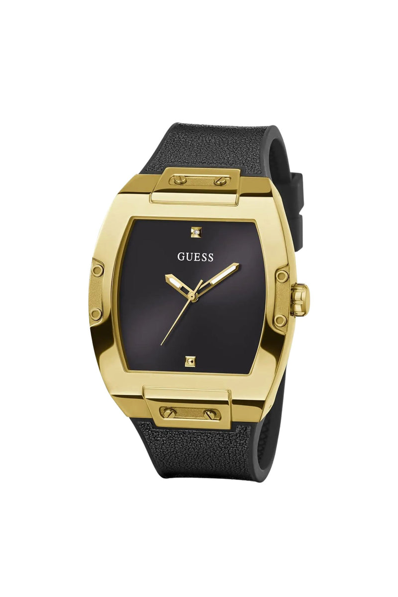 Gold Case Sun Black Diamond Dial Smooth Leather Strap Watch - Gold