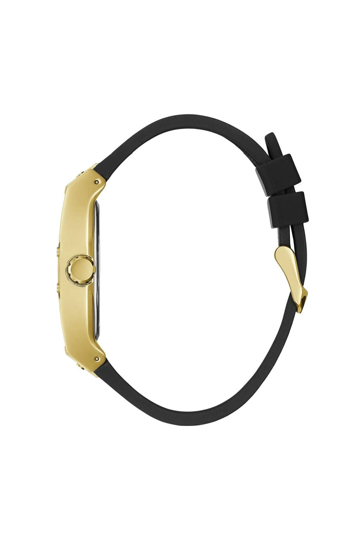 Gold Case Sun Black Diamond Dial Smooth Leather Strap Watch - Gold
