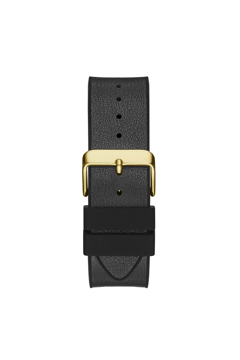 Gold Case Sun Black Diamond Dial Smooth Leather Strap Watch - Gold