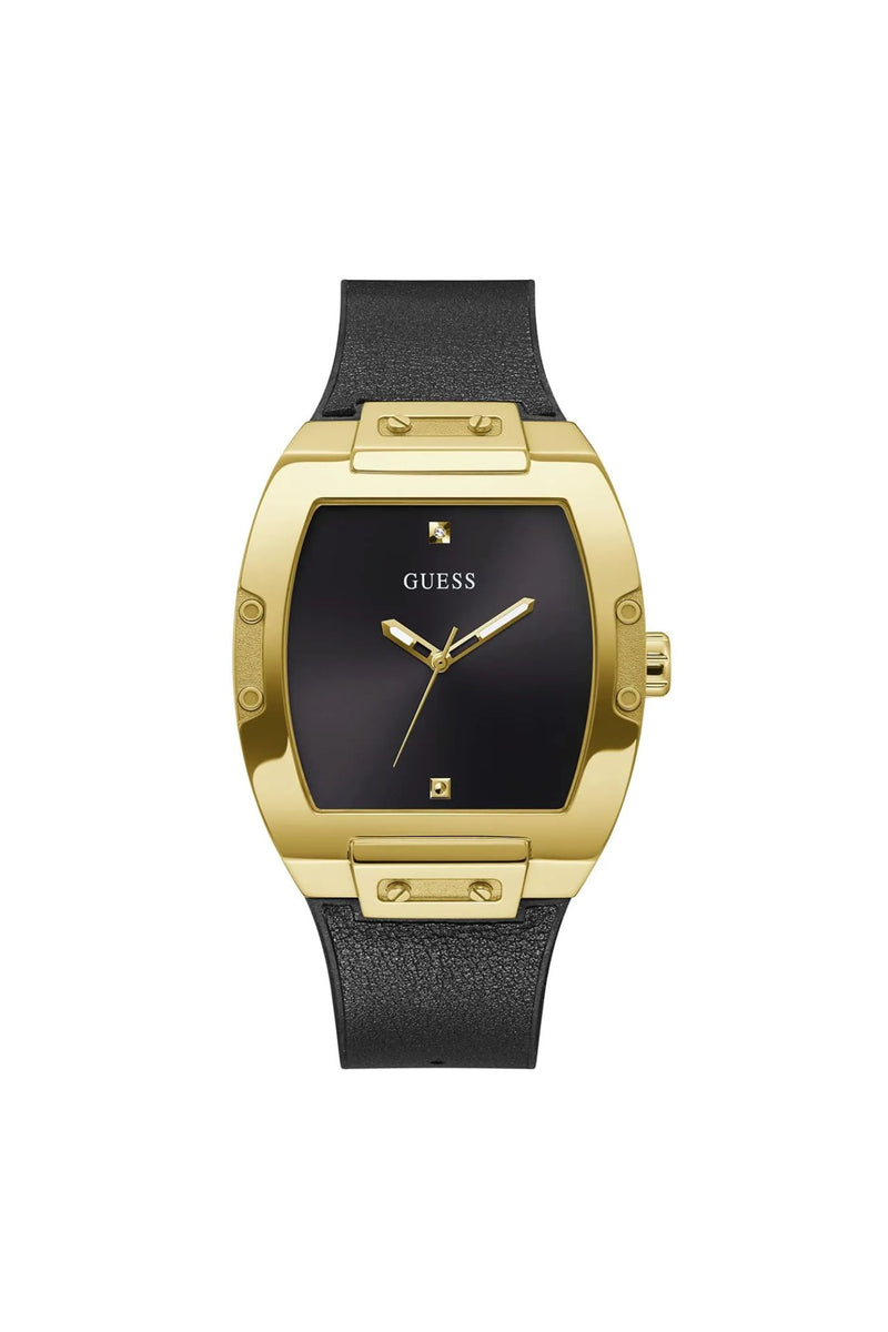 Gold Case Sun Black Diamond Dial Smooth Leather Strap Watch - Gold