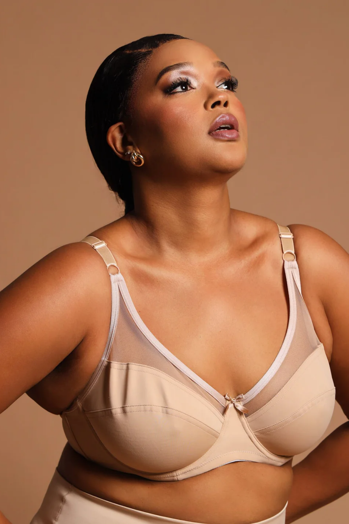 Minimiser Bra With Mesh Trim - Beige