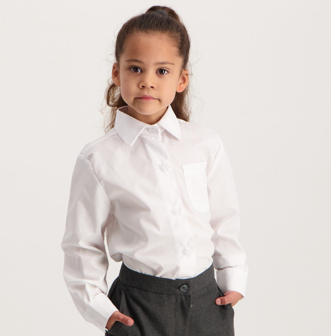 Girls Long Sleeve School Blouse - White