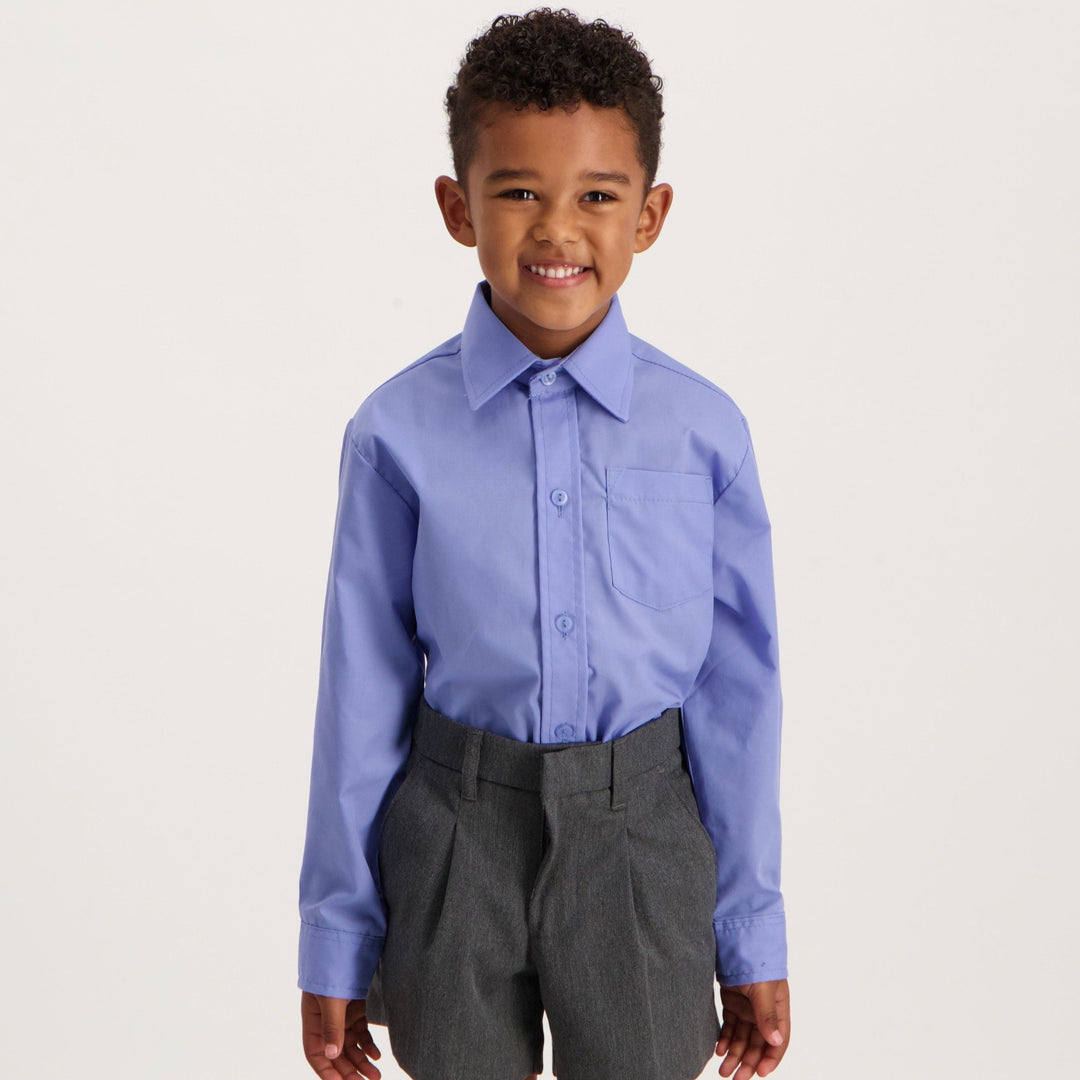 Boys Long Sleeve Regular School Shirt - Blue