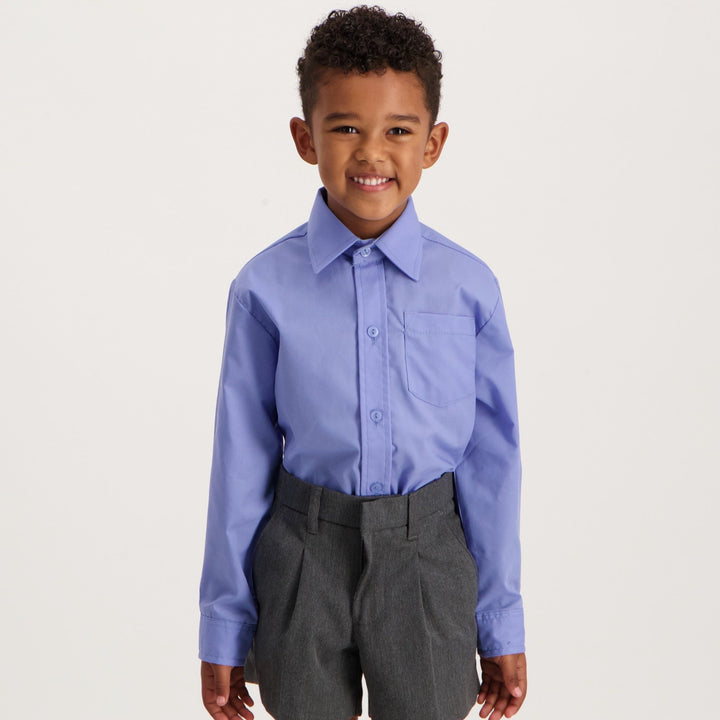 Boys Long Sleeve Regular School Shirt - Blue