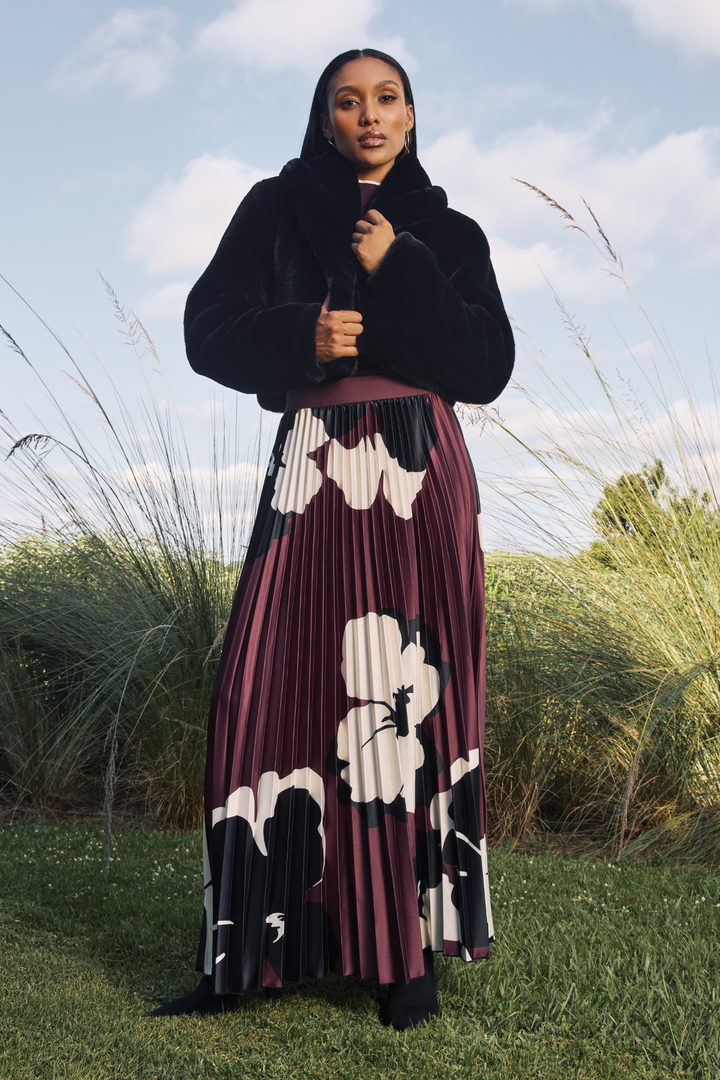 Hyper Floral Satin Maxi Skirt - Plum